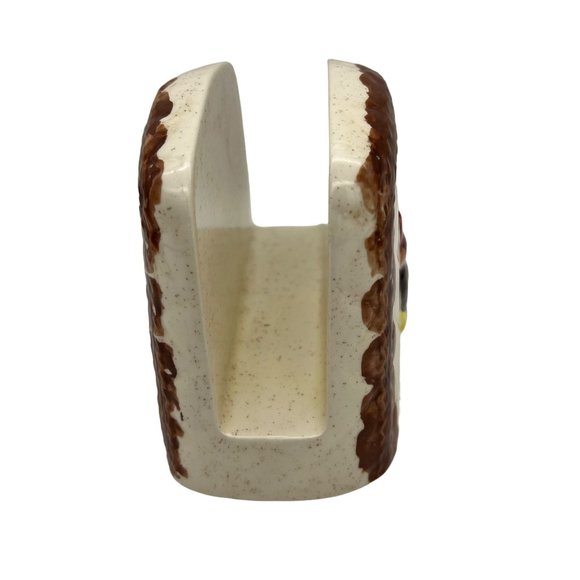 Vintage Hand Painted Chicken Themed Napkin Holder Ceramic 5" Tall White Brown - Picture 4 of 5